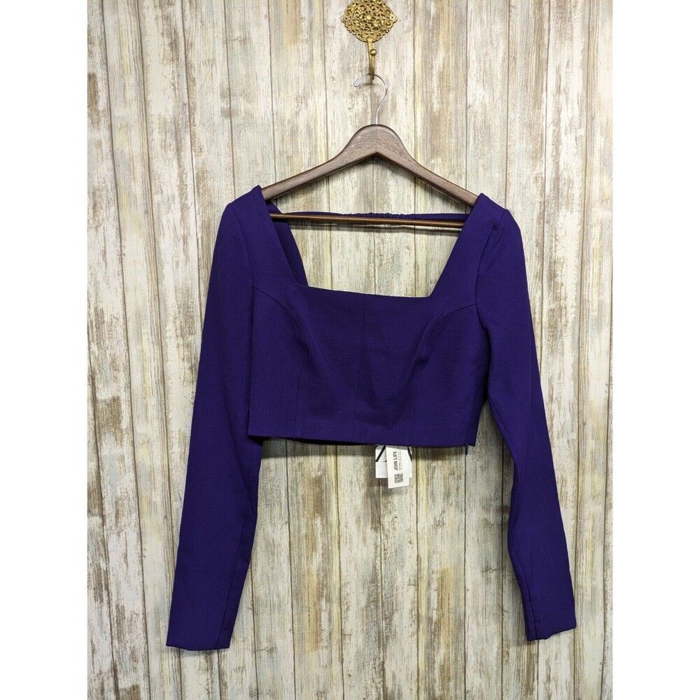 ZARA Purple Long Sleeve Square Neck Crop Top Size Small NWT